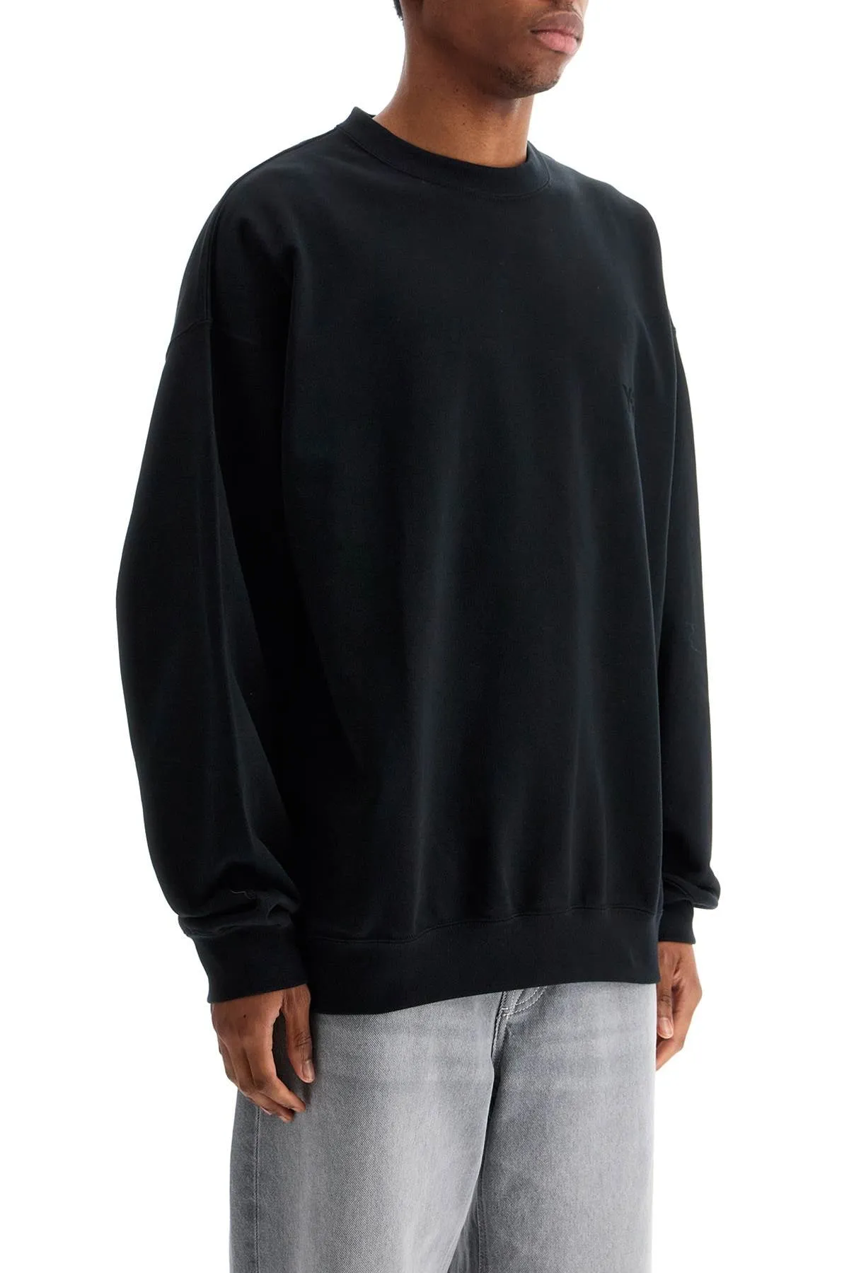 black cotton crewneck sweatshirt with tone-on-tone logo